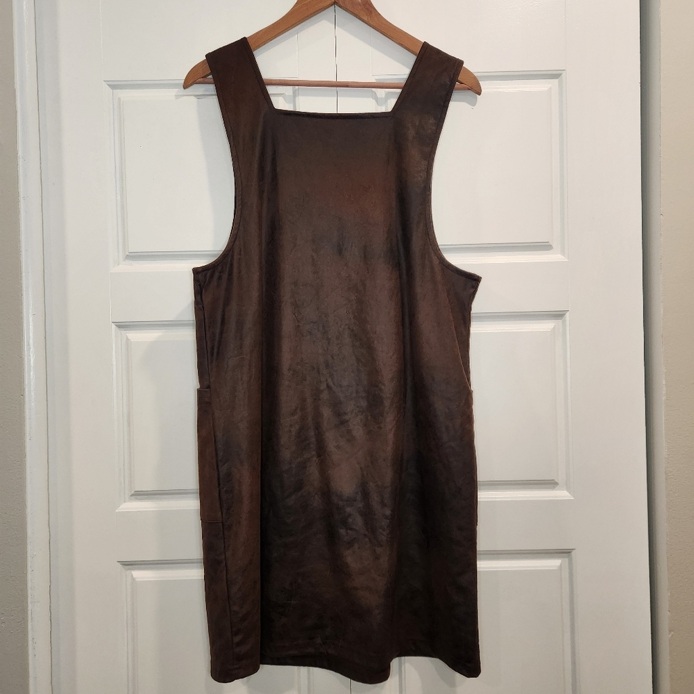NWT Sz M Marie Claire Pinafore Dress Jumper Vegan Faux Suede, Brown - Picture 7 of 7